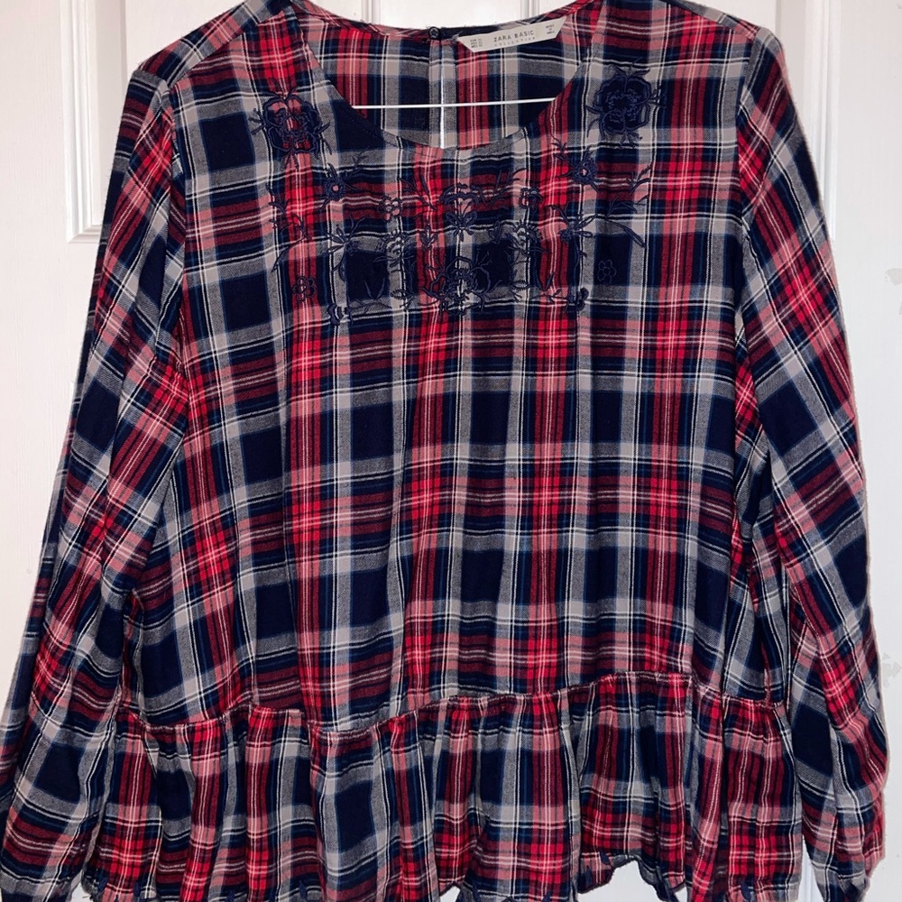 Zara Ruffled Plaid Shirt